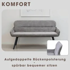 Sitzbank RICO schwarz grau Stoff Metall B/H/T: ca. 140x90x62 cm