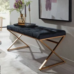 Sitzbank schwarz gold lackiert Edelstahl Samt B/H/T: ca. 90x46x44 cm