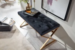 Sitzbank schwarz gold lackiert Edelstahl Samt B/H/T: ca. 90x46x44 cm