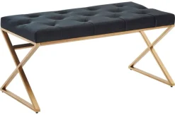 Sitzbank schwarz gold lackiert Edelstahl Samt B/H/T: ca. 90x46x44 cm