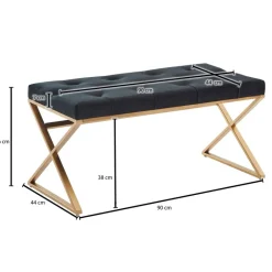 Sitzbank schwarz gold lackiert Edelstahl Samt B/H/T: ca. 90x46x44 cm