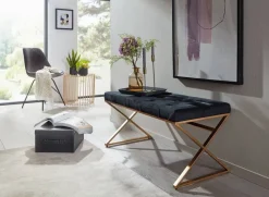 Sitzbank schwarz gold lackiert Edelstahl Samt B/H/T: ca. 90x46x44 cm