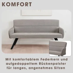 Sitzbank TINO schwarz grau Metall Microfaser B/H/T: ca. 160x94x67 cm