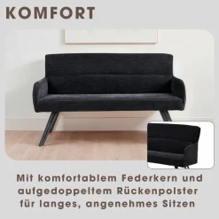 Sitzbank TINO schwarz Metall Microfaser B/H/T: ca. 140x94x67 cm