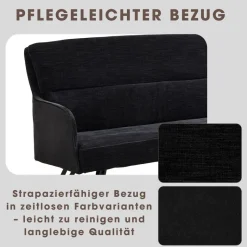 Sitzbank TINO schwarz Metall Microfaser B/H/T: ca. 160x94x67 cm