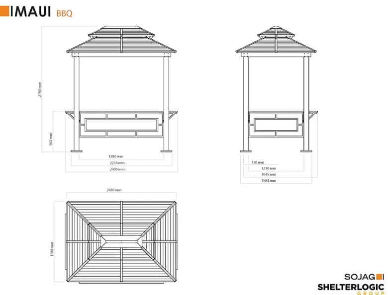 Sojag Pavillon Maui braun Aluminium B/H/L: ca. 178x278x243 cm
