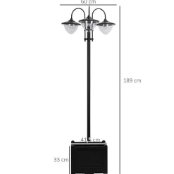 Solarlaterne mit Blumentopf schwarz Aluminium Edelstahl Polypropylen B/H/L: ca. 55x189x60 cm