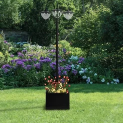 Solarlaterne mit Blumentopf schwarz Aluminium Edelstahl Polypropylen B/H/L: ca. 55x189x60 cm