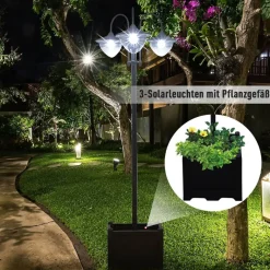 Solarlaterne mit Blumentopf schwarz Aluminium Edelstahl Polypropylen B/H/L: ca. 55x189x60 cm