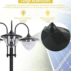 Solarlaterne mit Blumentopf schwarz Aluminium Edelstahl Polypropylen B/H/L: ca. 55x189x60 cm