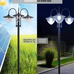 Solarlaterne mit Blumentopf schwarz Aluminium Edelstahl Polypropylen B/H/L: ca. 55x189x60 cm