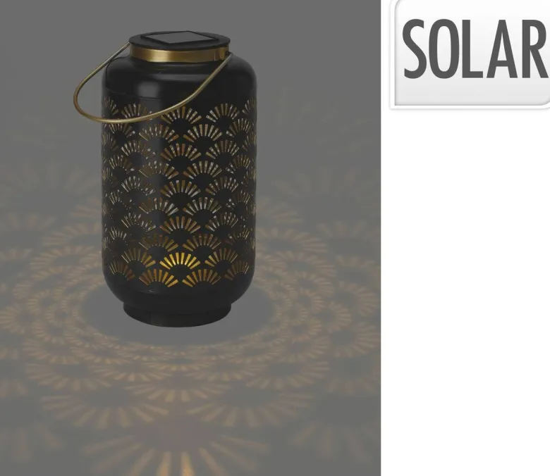 Solarlaterne schwarz Metall B/H/L: ca. 13x13x23,5 cm