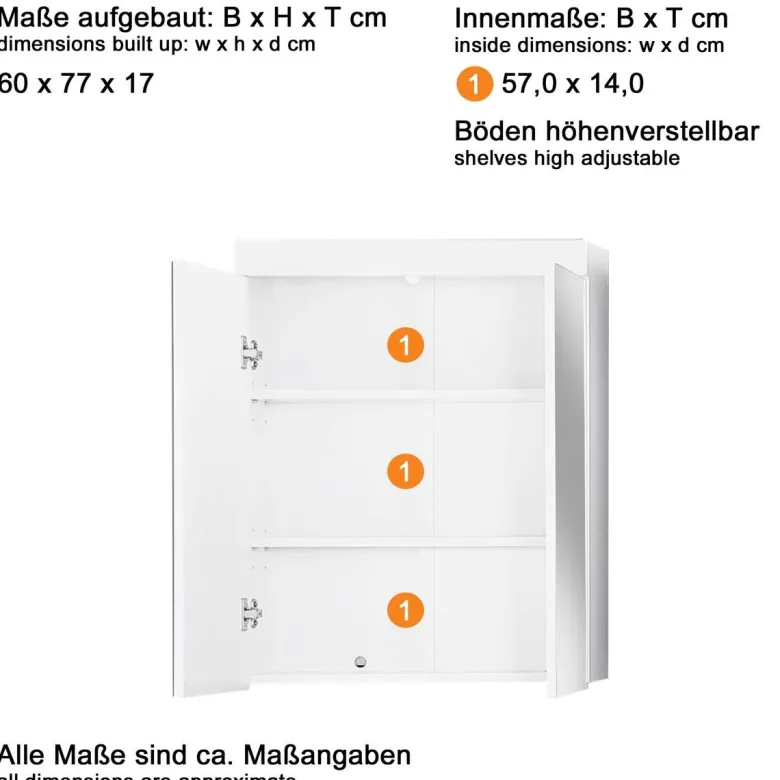 Spiegelschrank Amanda Asteiche Nachbildung B/H/T: ca. 60x77x17 cm