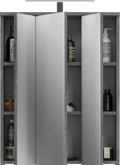 Spiegelschrank BLAKE Rauchsilber Nachbildung weiß Hochglanz B/H/T: ca. 60x77x21 cm