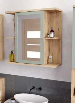 Spiegelschrank Eiche Artisan Nachbildung salbei B/H/T: ca. 70x69x23 cm