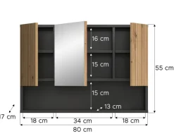Spiegelschrank Mone Basalt Nachbildung Artisan Oak Nachbildung B/H/T: ca. 80x55x17 cm