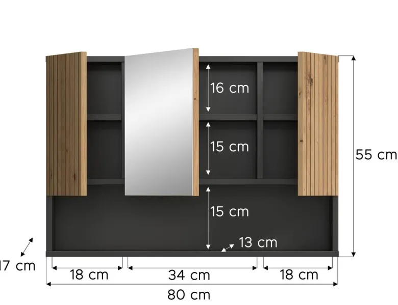 Spiegelschrank Mone Basalt Nachbildung Artisan Oak Nachbildung B/H/T: ca. 80x55x17 cm