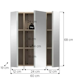 Spiegelschrank STAR Eiche Nachbildung B/H/T: ca. 60x68x19 cm