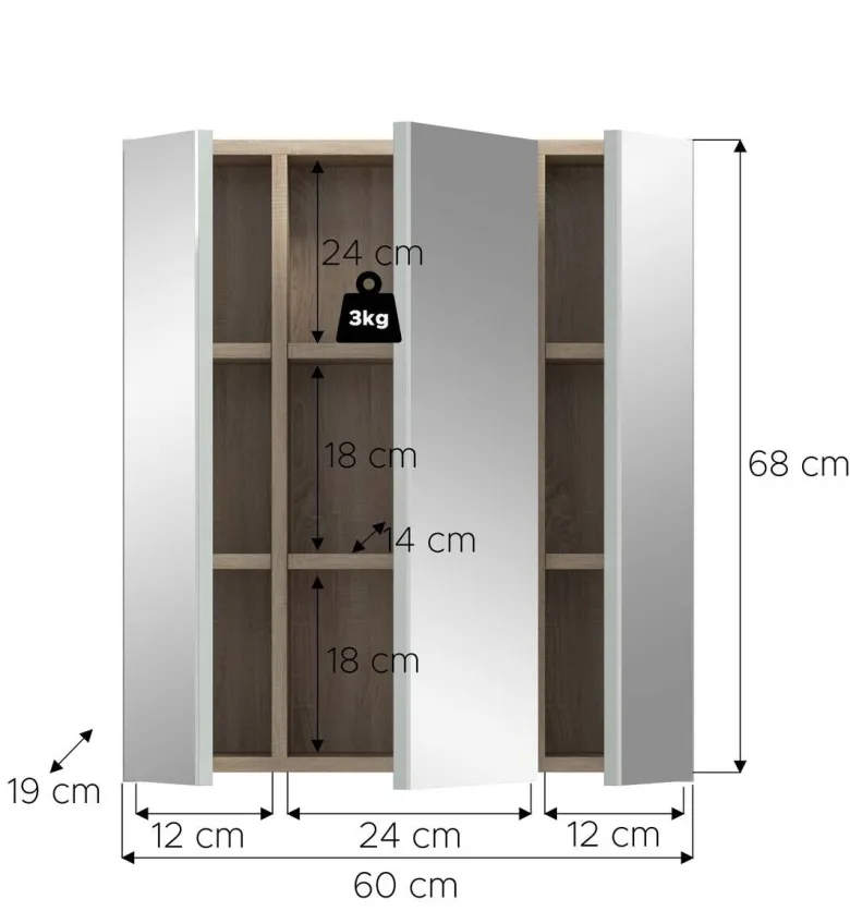 Spiegelschrank STAR Eiche Nachbildung B/H/T: ca. 60x68x19 cm