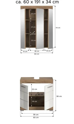 Spiegelschrank Wave Nachbildung B/H/T: ca. 60x79x18 cm