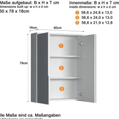 Spiegelschrank Wons weiß Hochglanz weiß matt B/H/T: ca. 60x78x18 cm