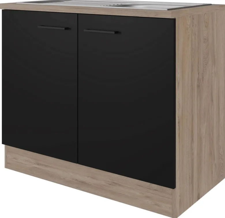Spülenschrank Capri schwarz matt B/H/T: ca. 100x85x60 cm