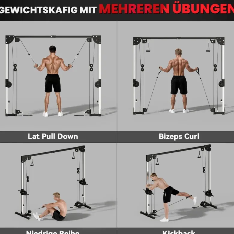SPORTNOW Kabelzugstation schwarz Stahl B/H/L: ca. 85x207x245 cm