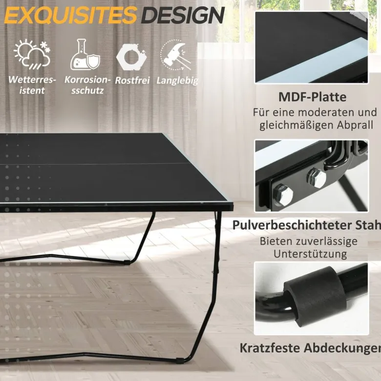 SPORTNOW Tischtennisplatte schwarz Stahl B/H/L: ca. 152,5x76x274 cm