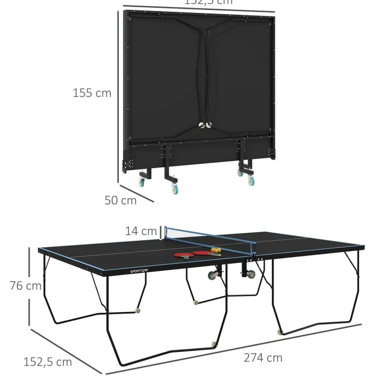 SPORTNOW Tischtennisplatte schwarz Stahl B/H/L: ca. 152,5x76x274 cm