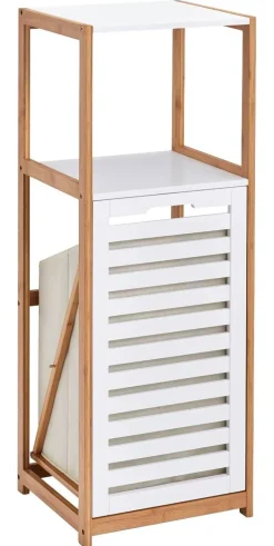Standregal mit Wäschesammler weiß Bambus B/H/L: ca. 33x98x36,3 cm