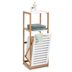 Standregal mit Wäschesammler weiß Bambus B/H/L: ca. 33x98x36,3 cm