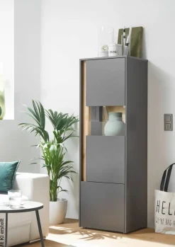 Standvitrine City Eiche Wotan Nachbildung anthrazit B/H/T: ca. 50x155x40 cm