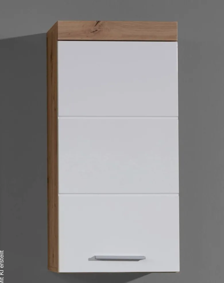 Stauraumelement Amanda weiß Hochglanz Asteiche Nachbildung B/H/T: ca. 37x77x23 cm