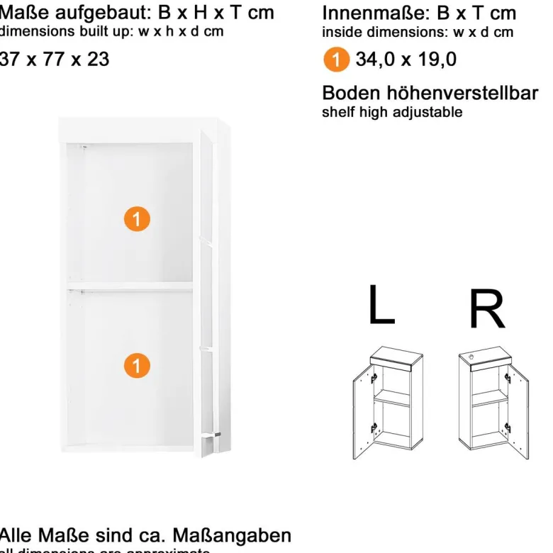 Stauraumelement Amanda weiß Hochglanz Asteiche Nachbildung B/H/T: ca. 37x77x23 cm