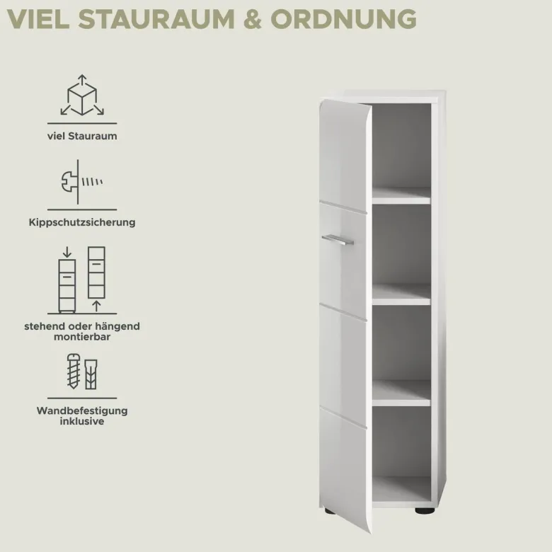 Stauraumelement Ice weiß weiß Hochglanz B/H/T: ca. 30x106x30 cm