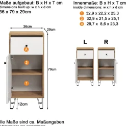 Stauraumelement Touch Eiche Artisan Nachbildung weiß matt B/H/T: ca. 36x79x29 cm