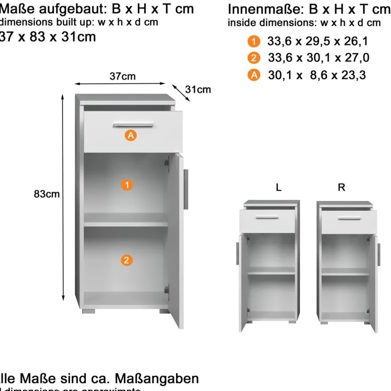 Stauraumelement Wons weiß Hochglanz weiß matt B/H/T: ca. 37x83x31 cm