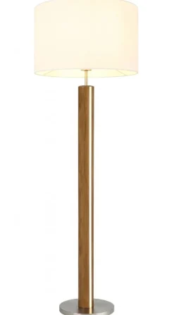 Stehlampe Alba weiß braun Metall Holz Textil H/D: ca. 150x40 cm E27 1 Brennstellen