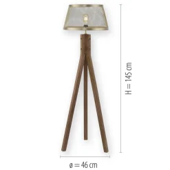 Stehlampe Frederik messing Holz B/H/L: ca. 46x145x46 cm E27 1 Brennstellen
