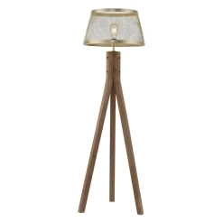 Stehlampe Frederik messing Holz B/H/L: ca. 46x145x46 cm E27 1 Brennstellen
