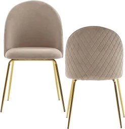 Stuhl beige gold Stoff Eisen B/H/T: ca. 53x86x50 cm