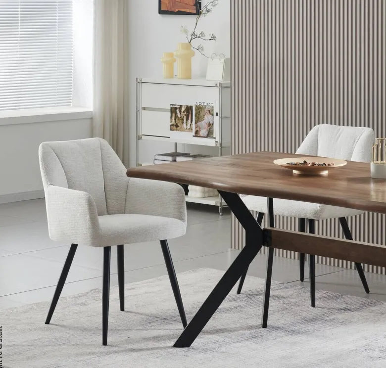 Stuhl BELLA, 2er Set creme Stoff B/H/T: ca. 55x82x62 cm