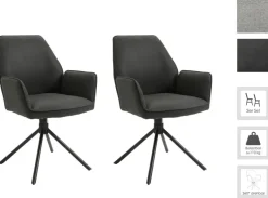 Stuhl BLAIR 2er-Set anthrazit Vintage schwarz Stoff Metall B/H/T: ca. 57x89x61 cm