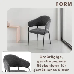 Stuhl CURVE, 2er-Set grau Stoff B/H/T: ca. 60x86x58 cm