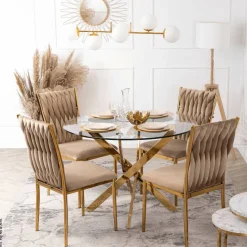 Stuhl DAN beige Velourstoff B/H/T: ca. 48x94x58 cm