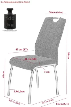 Stuhl 4er Set ELIF III grau Vintage grau Microfaser Metall B/H/T: ca. 44x96x64 cm