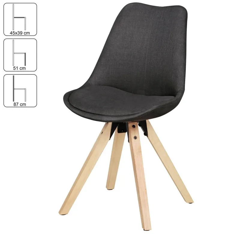 Stuhl 2er-Set grau natur Stoff Echtholz B/H/T: ca. 49x87x52 cm