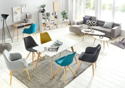 Stuhl 2er-Set grau natur Stoff Echtholz B/H/T: ca. 49x87x52 cm