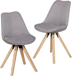 Stuhl 2er-Set hellgrau natur Stoff Echtholz B/H/T: ca. 49x87x52 cm