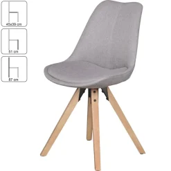 Stuhl 2er-Set hellgrau natur Stoff Echtholz B/H/T: ca. 49x87x52 cm